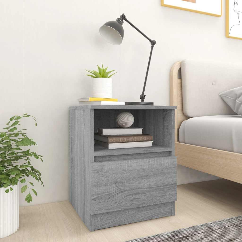 Comodini 2 Pezzi Sonoma Grigio 40x40x50cm Legno Ingegneria | Con cassetto e vano, portaoggetti multiuso, fissaggio a parete incluso, manuale di montaggio