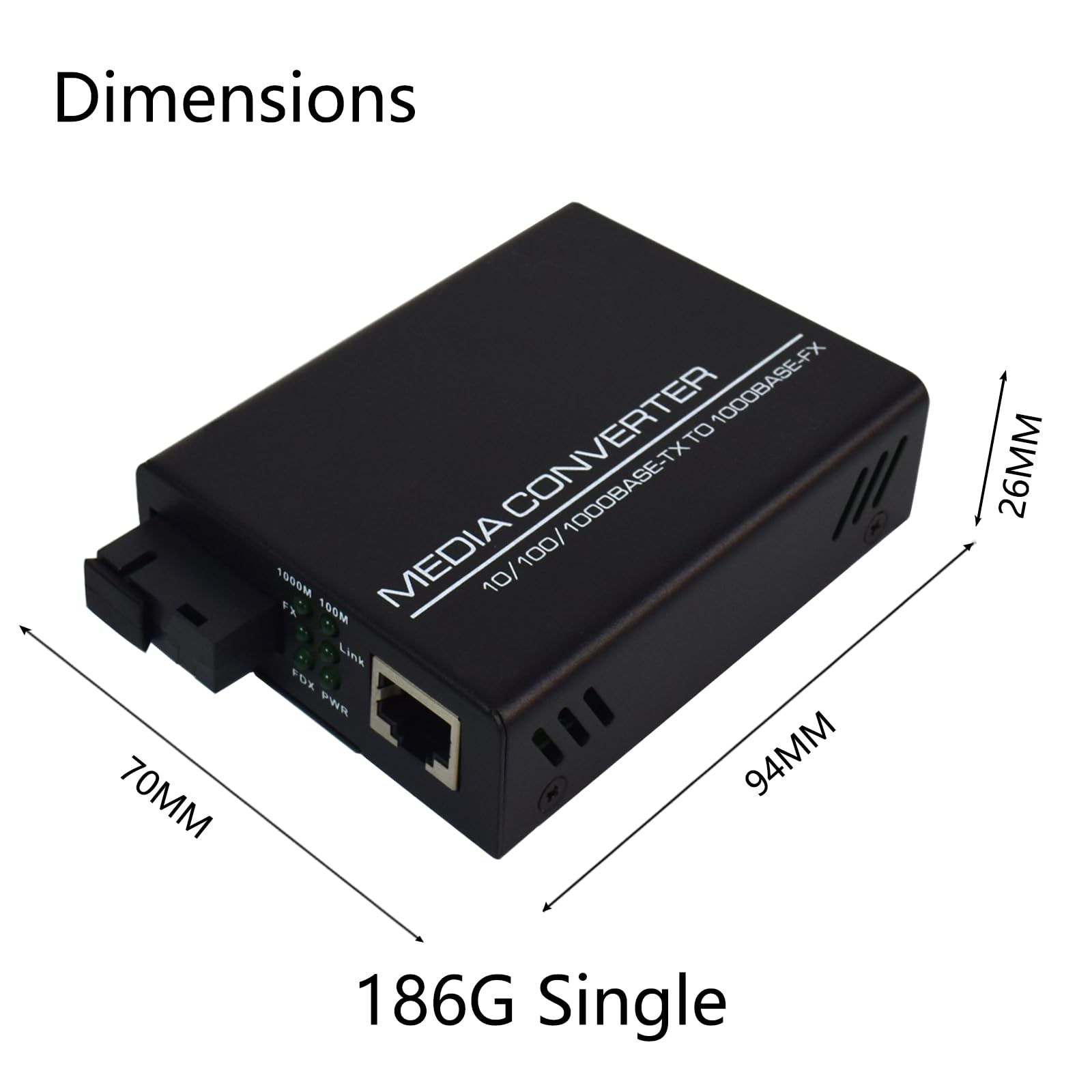 Convertidor de Medios Ethernet Gigabit Convertidor de Fibra Monomodo de 10/100/1000 Mbps Conversor de Medios de Fibra con Un Solo Puerto RJ45, SC, Fuente de Alimentación Externa de 5 V, 2 Paquetes