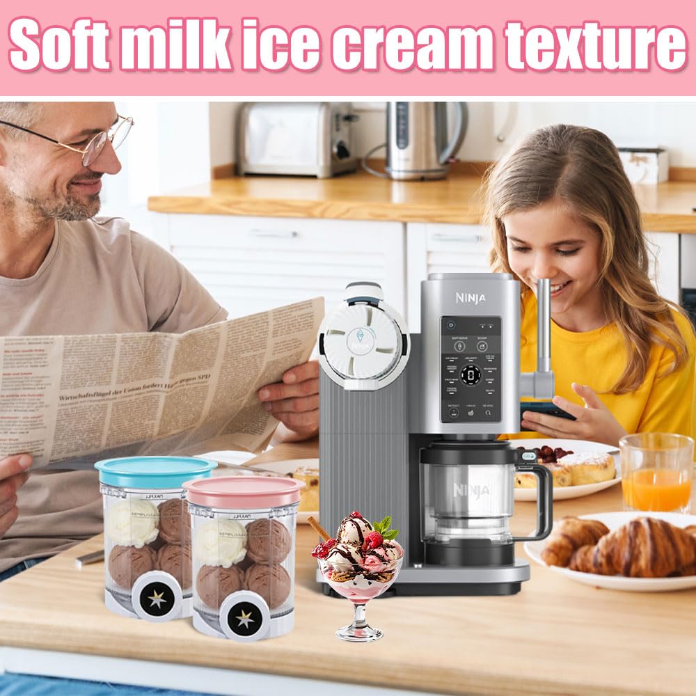 4 Stück Ninja Swirl Creami Behälter, 480 ml Eisbehälter für Ninja Creami NC701 & NC700 Serie Eismaschinen, BPA-frei, Spülmaschinenfest, für Ninja Swirl by Creamy Behälter