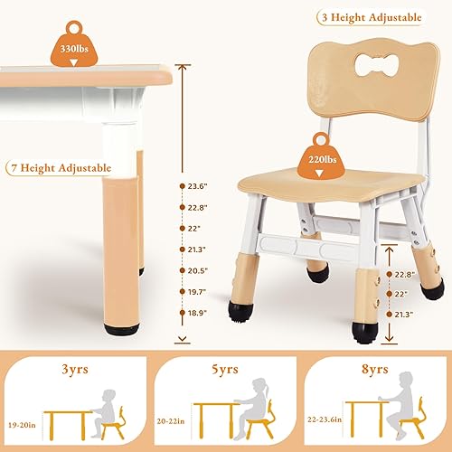 Miniatura 3 de Arlopu Juego de mesa y 4 sillas para niños, juego de mesa y sillas para niños pequeños, patas antideslizantes, escritorio de graffiti, mesa de