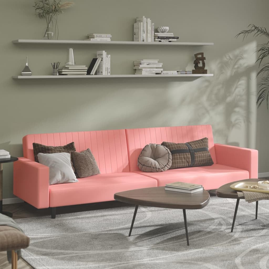 Sofa z funkcją spania 2-osobowa, różowy aksamit, 220 x 84,5 x 69 cm, wymienna, do salonu, pokoju gościnnego, wygodna sofa do spania, wytrzymała konstrukcja