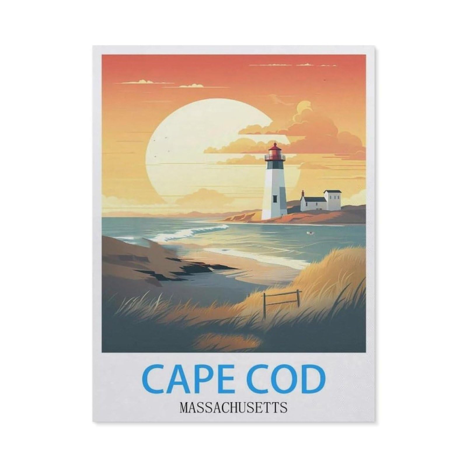 5D DIY Full Round Drill Diamond Painting，Cape Cod Massachusetts Vintage Travel Poster，Embroidery Full Round Diamond Cross Stitch Rhinestone Mosaic Decor Gift（50 x 60 cm/19.68 x 23.62 inches）-BX83