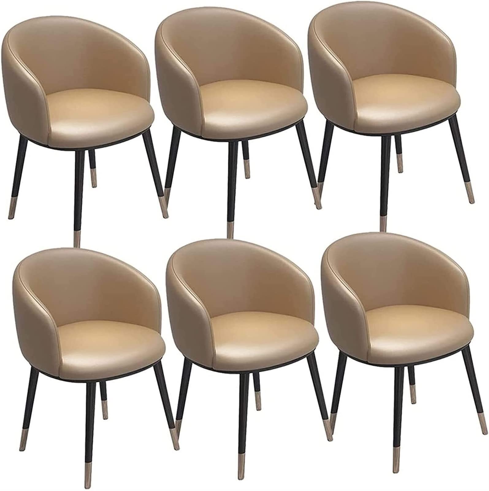 SJIALEN Modern Dining Chairs Set of 6, for Living Room Reception Office Chairs PU Leather Seat Backrest Metal Legs Kitchen Chairs Kitchen Chair (Color : Khaki, Size : 42x42x75cm)