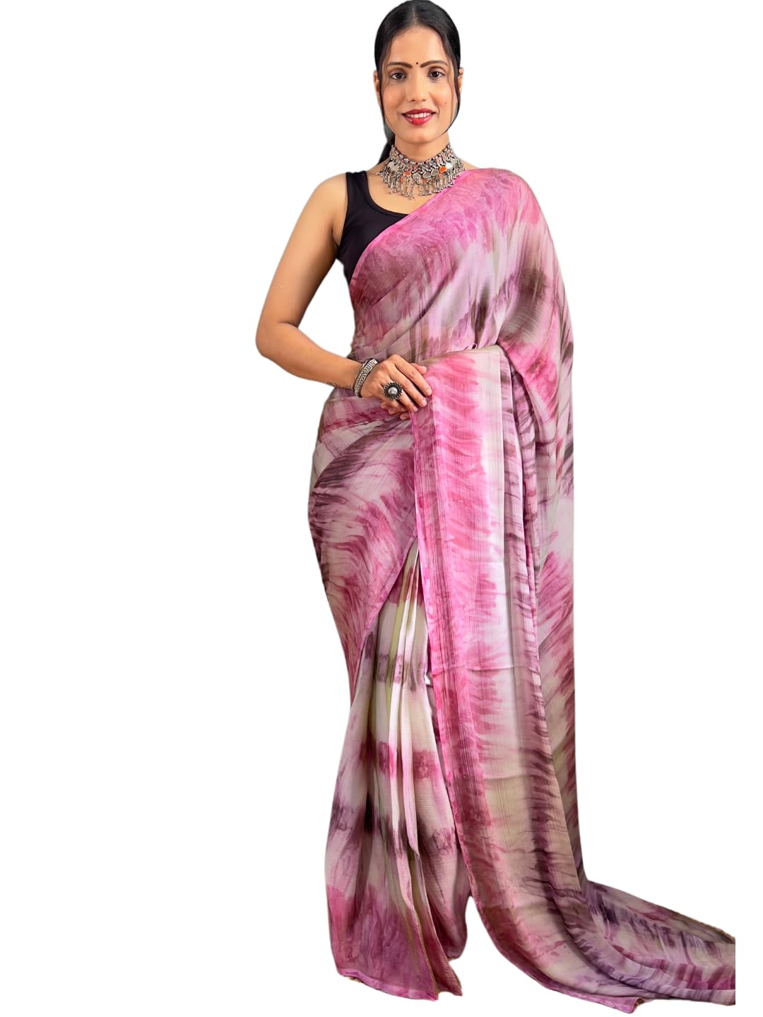 Shiv Textiles Womens Nylon Zip And Go Pre-Stitched Saree  Effortless Wear & Comfort : Ready To Wear Saree(Sb-St-R-18-Lavender)