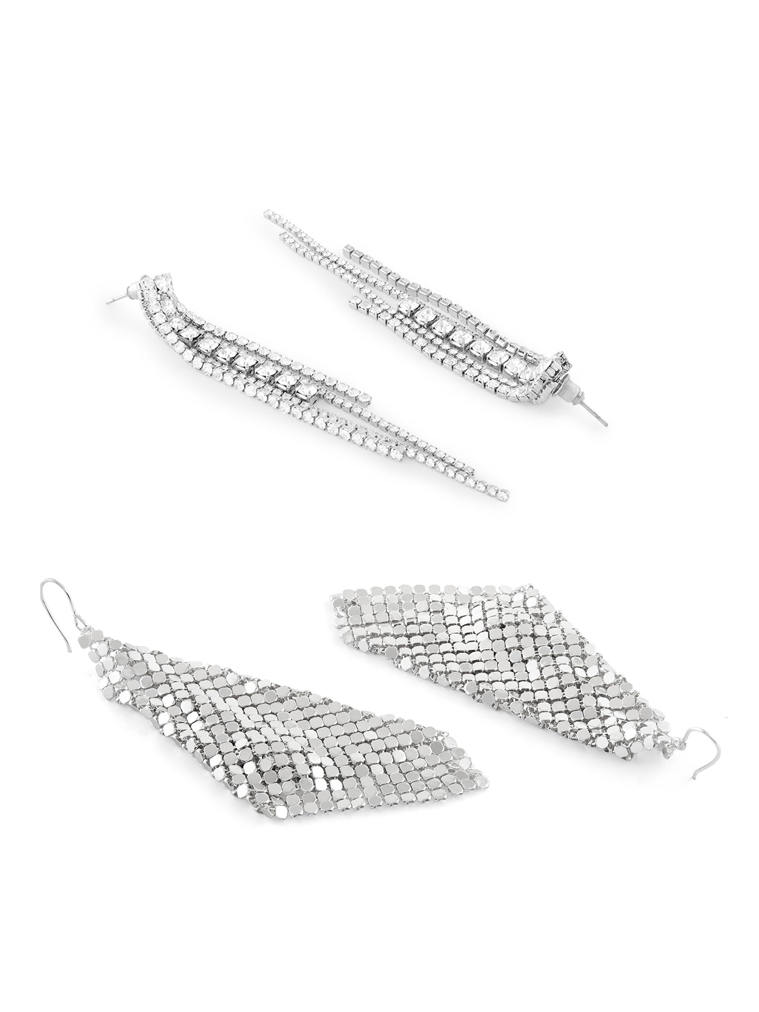 Austrian Diamonds & Metallic Mesh Grid Sequins Drop Earrings