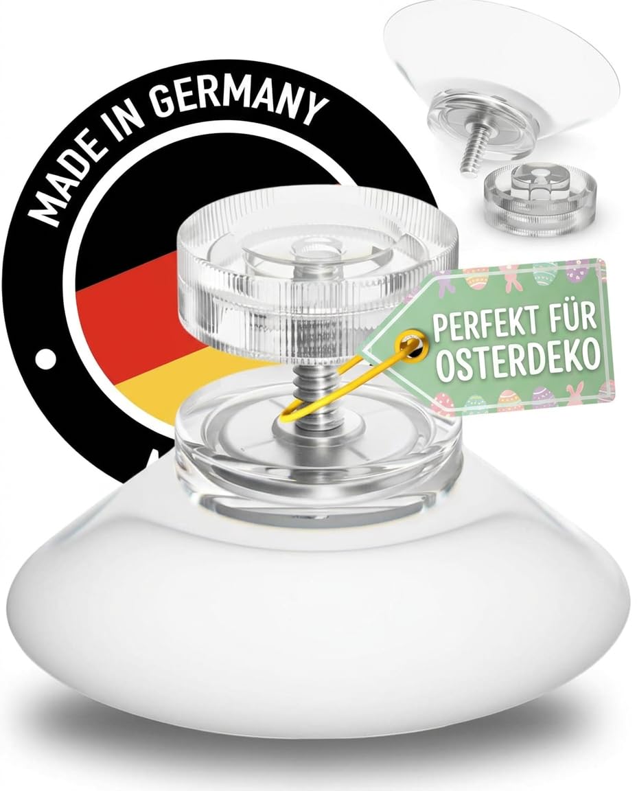 Raumhero 4x Saugnapf mit Gewinde (Starke Haftkraft) Glas Saugnäpfe mit transparenter Rändelmutter Ø30mm - 100% Made in Germany - Saugknöpfen, Saugknopf, Saugnapf schraubbar, Saugnoppen