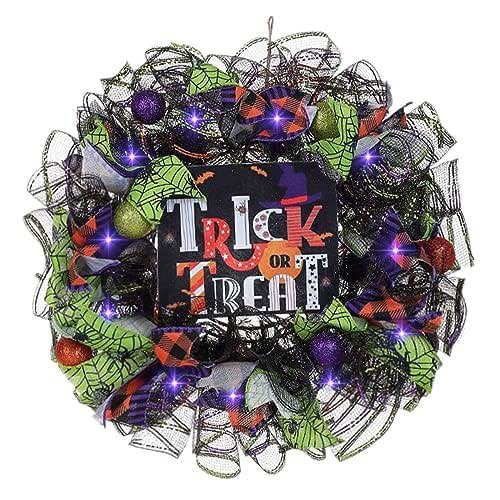 Halloween Door Wreaths with Lights,Trick or Treat Mesh