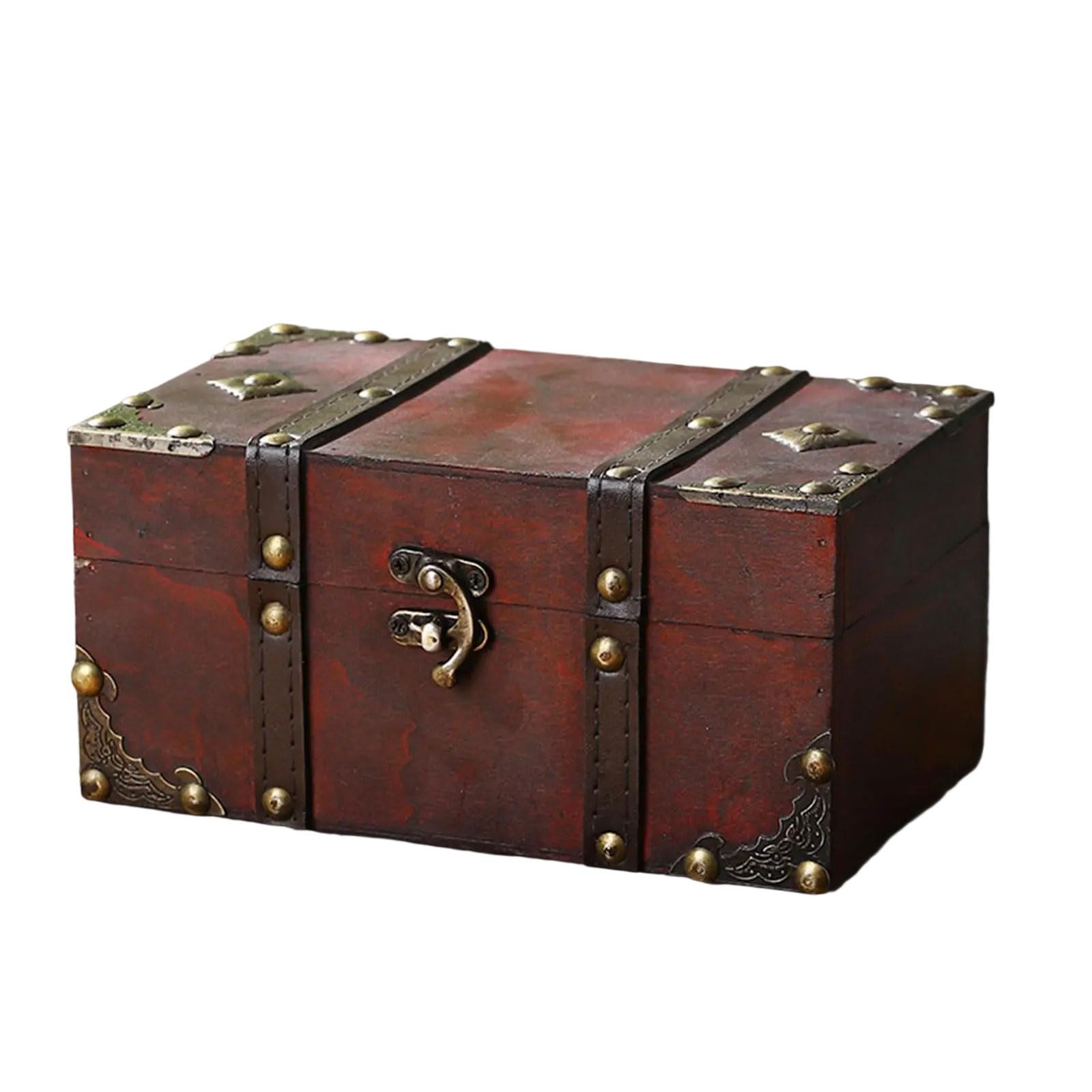 NVOQILIN Antique Wooden Storage Chest with Hinged Lid Wood Trunk for Collectibles and Jewelry Coin Collection Box Coin Collection Box