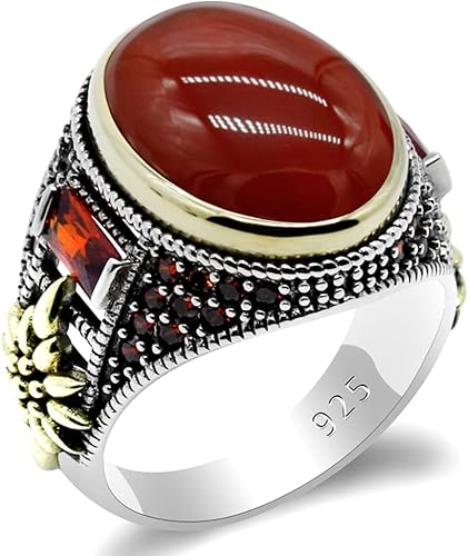 Qida Solid 925 Sterling Silver Ring for Men Onyx Stone Ring Turkish Handmade Agate Silver Luxury Vintage Men's Ring