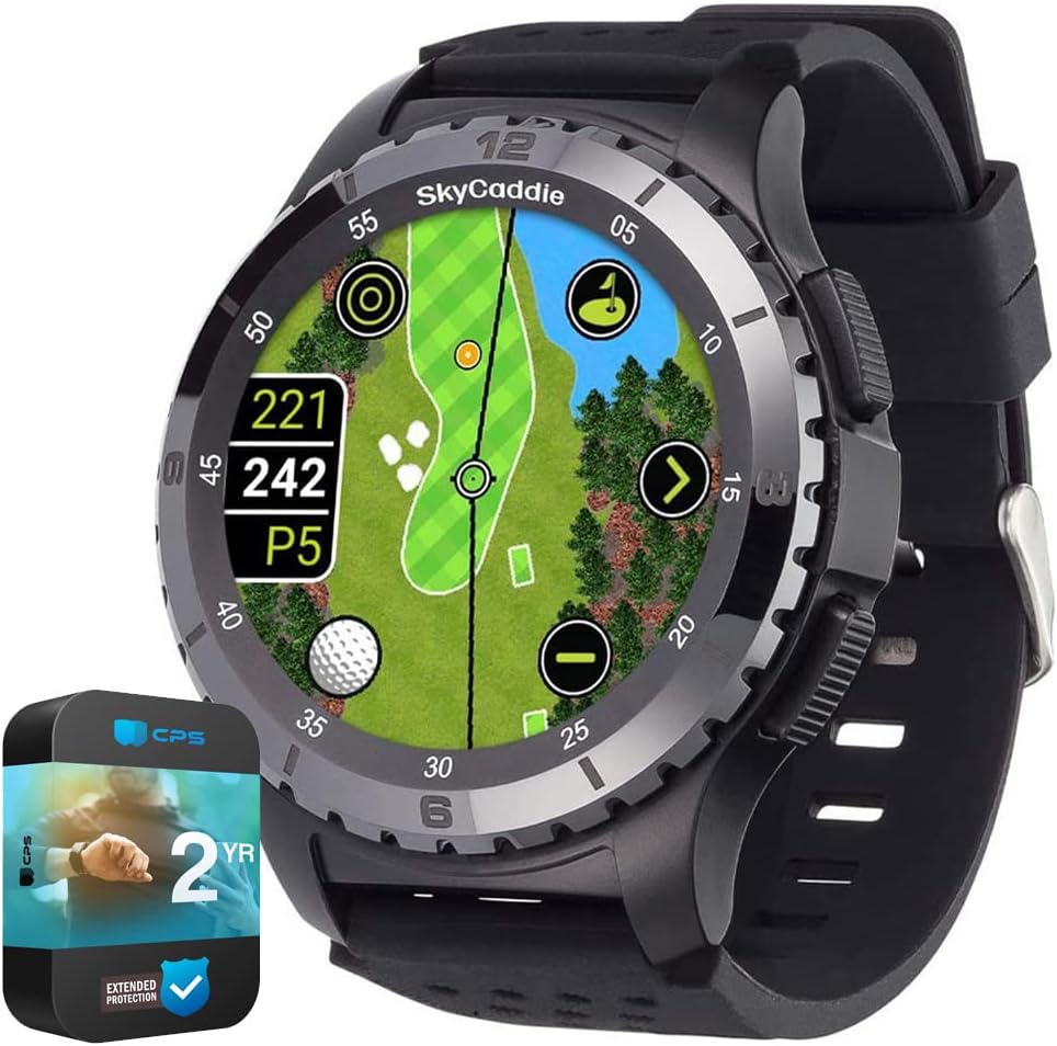 SkyCaddie LX5C Golf GPS Watch with Ceramic Bezel Black Bundle with 2 YR CPS Enhanced Protection Pack