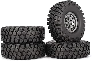 LAFEINA 114mm Rubber Tires and 1.9 Inch Metal Beadlock Wheel Rims for 1/10 Scale RC Rock Crawler Car Axial SCX10 Traxxas TRX4(Gray)