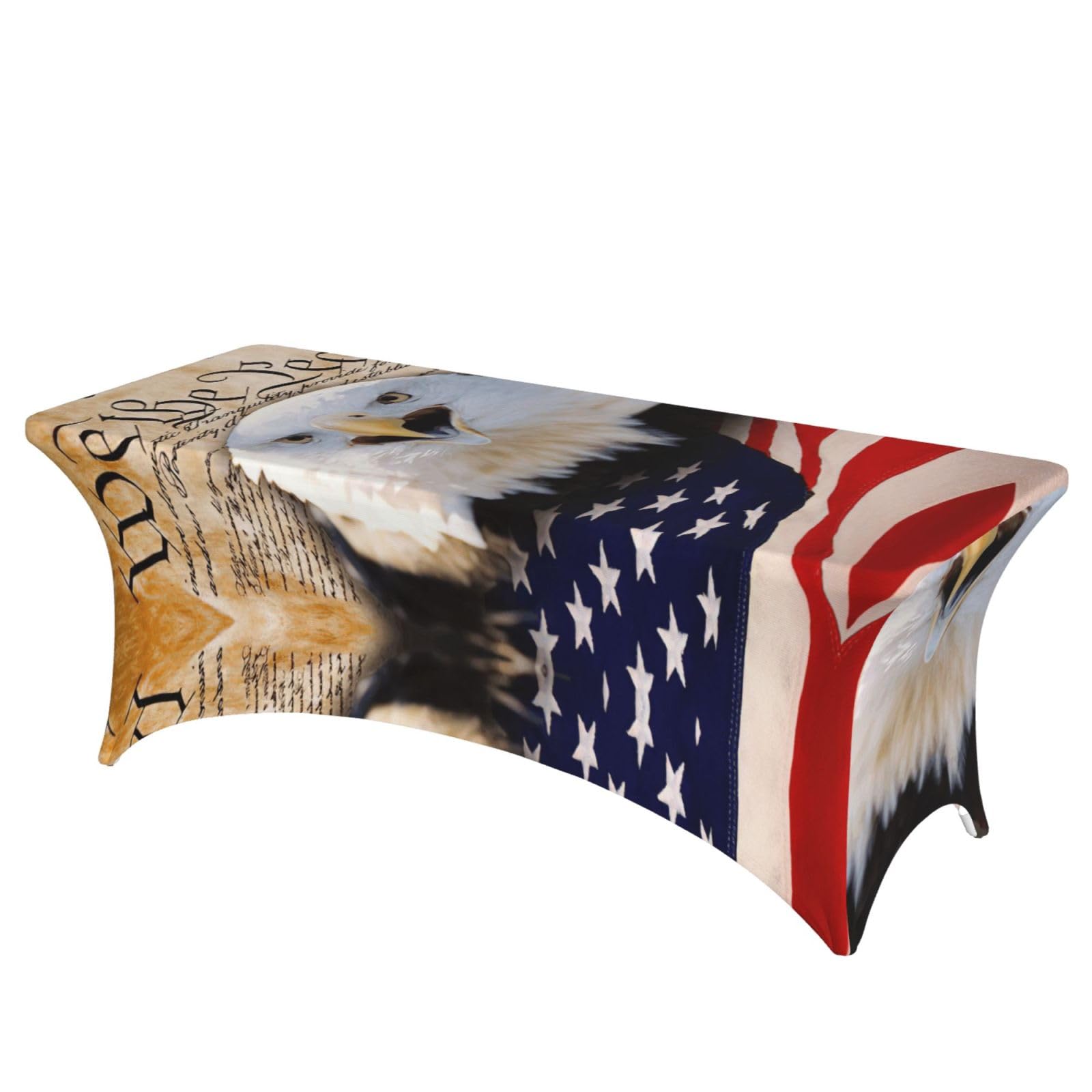 Fbghhty Black Patriotic Bald Eagle With American Flag Print Elastic Rectangular Tablecloth For Banquet Wedding Party Washable Table Cover