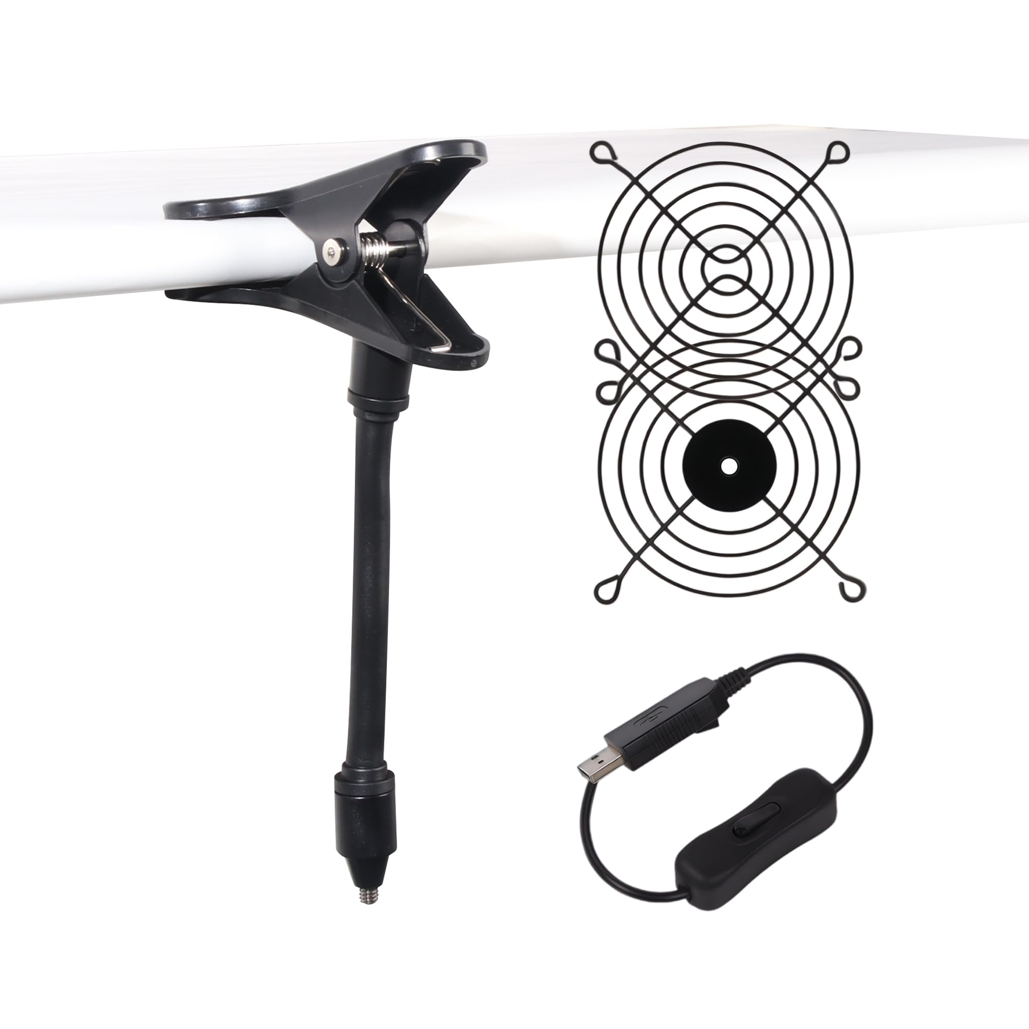 92mm Fan Grill Guard with Clip Mount & 5V USB to 12V Adapter Cable for Your Idle 3Pin/4Pin PC Fan - DIY Cooling Kit for Grow Tent, Greenhouse, Aquarium, Plant Light, Indoor Succulent Plants and More