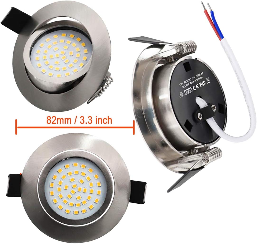 Up To 40% OFF LeMeng 12V AC/DC Recessed Ceiling Light 5W LED Panel Downlights 3000K Warm White 12volt Low Voltage for RV Camper Van Trailer Boat , Pack of 6