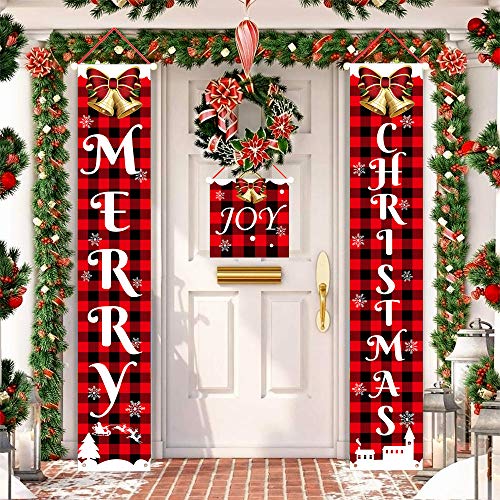 Christmas Decorations for Home, Merry Christmas Banner Buffalo Porch Sign for Indoor Outdoor Front Door Living Room Kitchen Wall Party (Style 4)