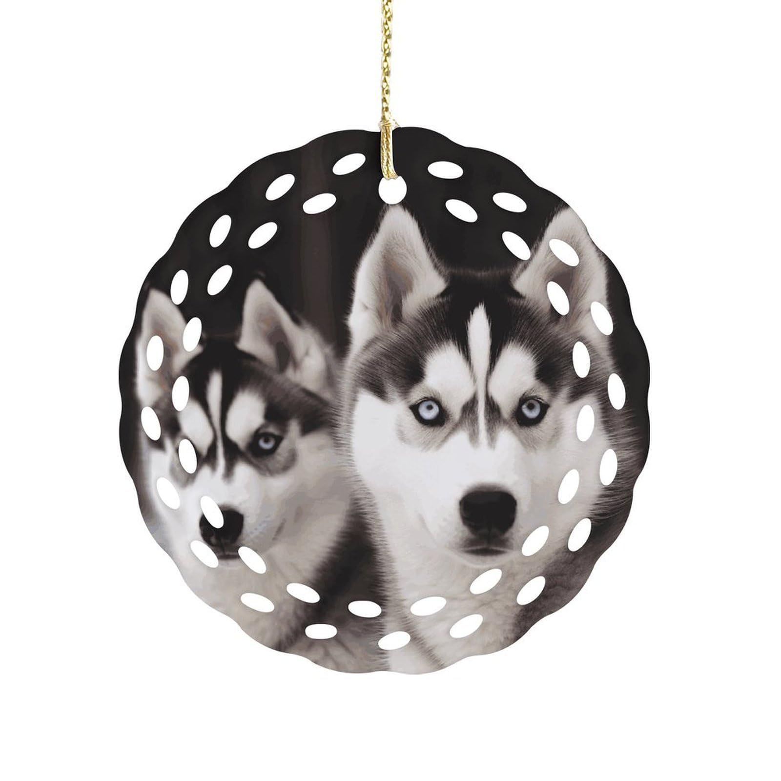 Btcowzrv Style Husky Dog Ceramic Ornament,Round Ornaments With Hole Easy To Hang,Hanging Ornament For Wedding Party Home Window Garden Christmas Day Decor