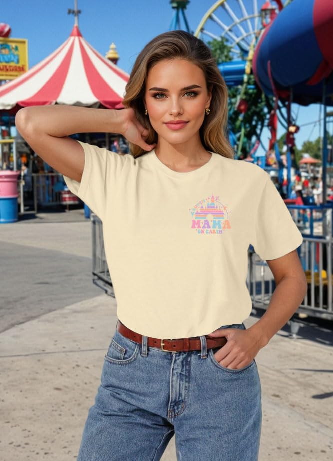 Mom Shirts for Women Happiest Mama On Earth Graphic Tees Funny Mama Shirt Family Holiday Vacation Tops3