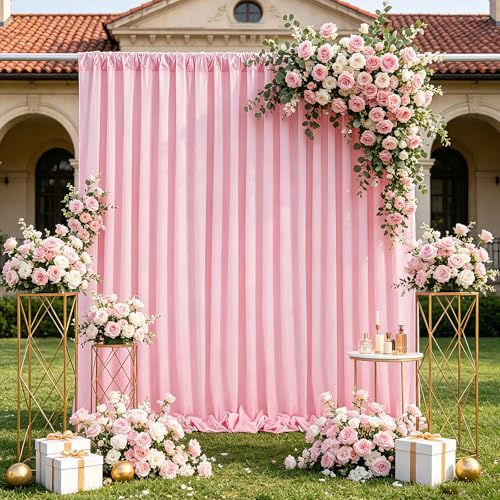 Image of Pink Backdrop Curtains Polyester 2 Panels 5ft x 8ft Photography Backdrop Drapes Wedding Party Baby Shower Birthday Decorations