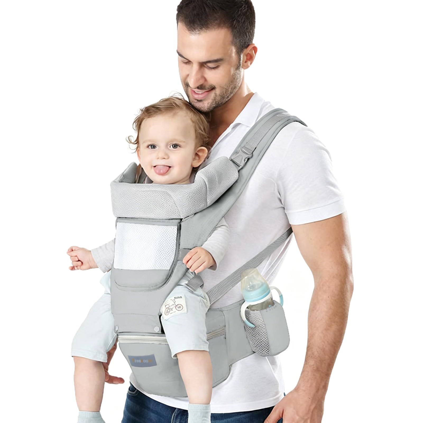 Porte Bébé Ergonomique, Porte-bébé Ventraux Dorsaux,avec Siège à Hanche, Coton Léger et Respirant, Réglable pour les Bébés et les Enfants de 0 à 48 Mois (3,5 à 25 kg)