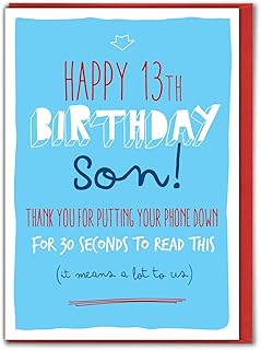 Brainbox Candy - Funny 13th Birthday Card For Son - 'Son Phone Down' - Happy Birthday Son - Age 13 - Hilarious Humorous Joke Banter Cards For Son's Thirteenth Birthday