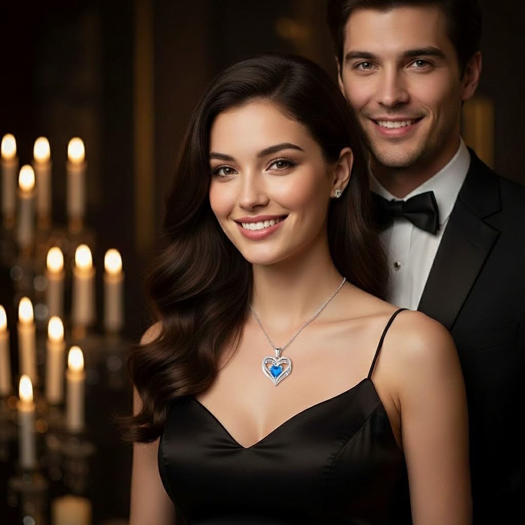 Birthstone Heart Necklace for Women, S925 Sterling Silver Rose Gold Pendant, Jewelry Gift for Wife, Girlfriend, Mom, Daughter, Anniversary Birthday Valentine’s Day - Image 2