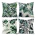 Lieson Juego de 4 fundas de almohada, de 16 x 16 cm, diseño de hojas, color verde