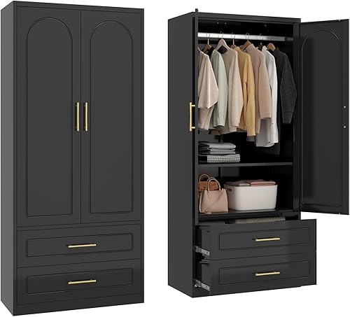 Miniatura 21 de Armario de Metal con Barra para Colgar, Armario Alto de 71 Pulgadas con 2 Puertas y Estantes Ajustables, Armarios de Almacenamiento de Ropa Blancos