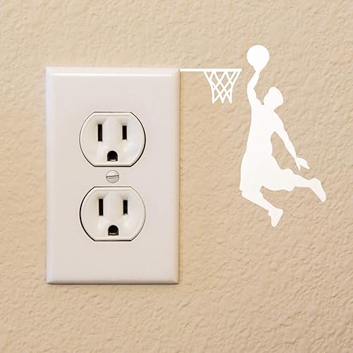 Miniatura 2 de Calcomanía de vinilo para pared, diseño de aro de jugador de baloncesto, 4 x 3.21 pulgadas, divertida decoración infantil para interruptor de luz,