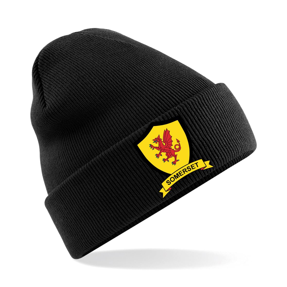 Psave Men's Black Somerset County Embroidered Beanie Hat, Bob Hat Cricket Sport Your County Embroidery (Black)