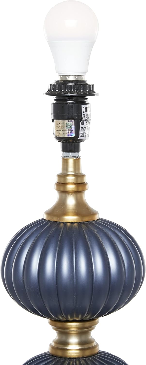 Deco 79 Fabric Room Floor Lamp Ribbed Standing Tall Lamp with Velvet Shade and Gold Accents, Tall Lamp 18" x 18" x 69", Blue