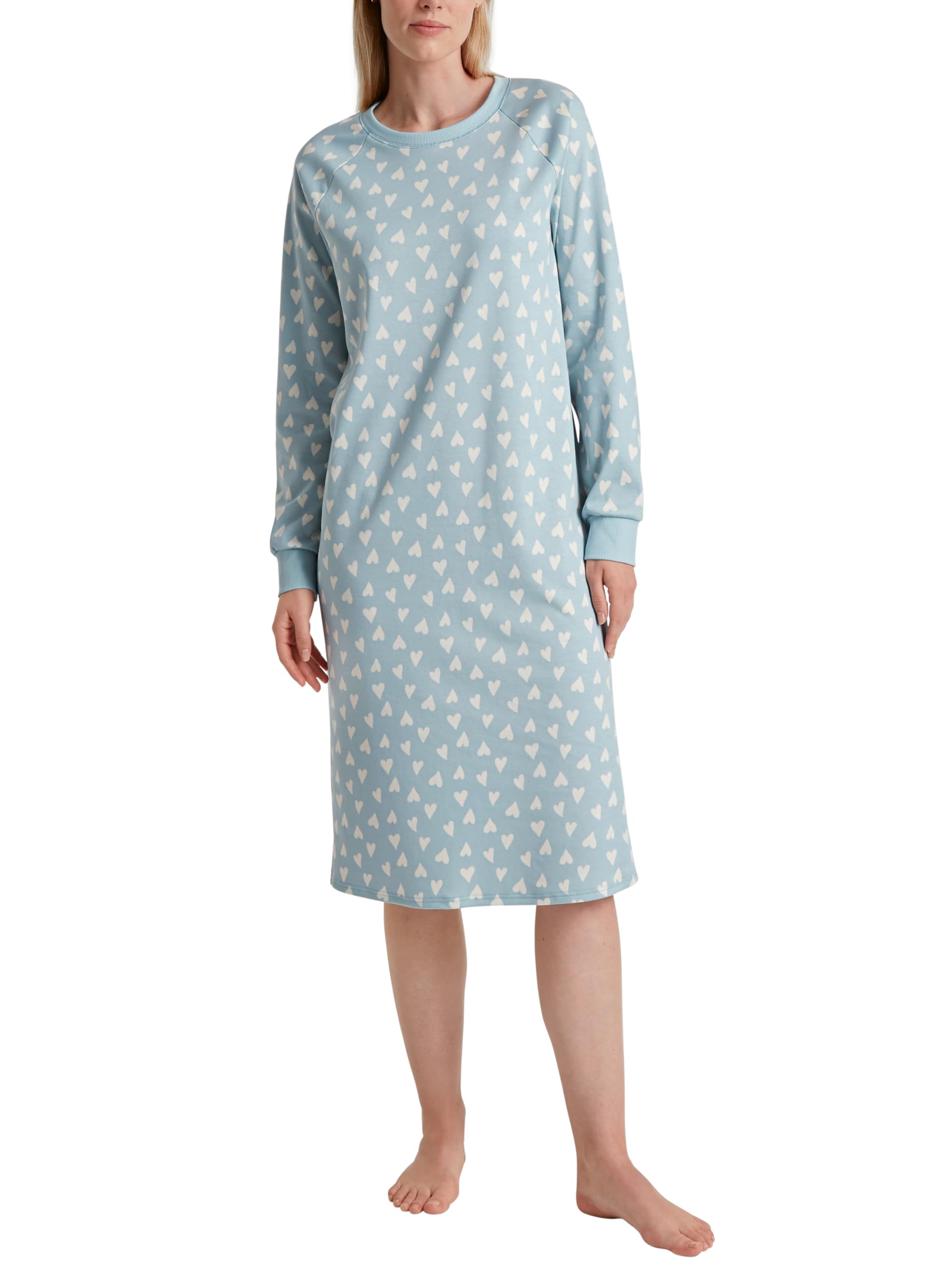 CALIDA Midnight Mushrooms Langarm-Nachthemd Damen, Länge 110cm, aus 100% Dicker Baumwolle