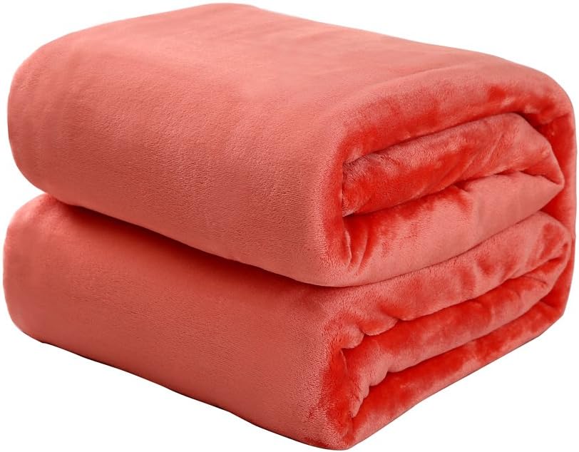 HYSEAS Flannel Fleece Bed Blanket - Cozy Plush Fuzzy Throw Blanket for All Season, King Size, Coral