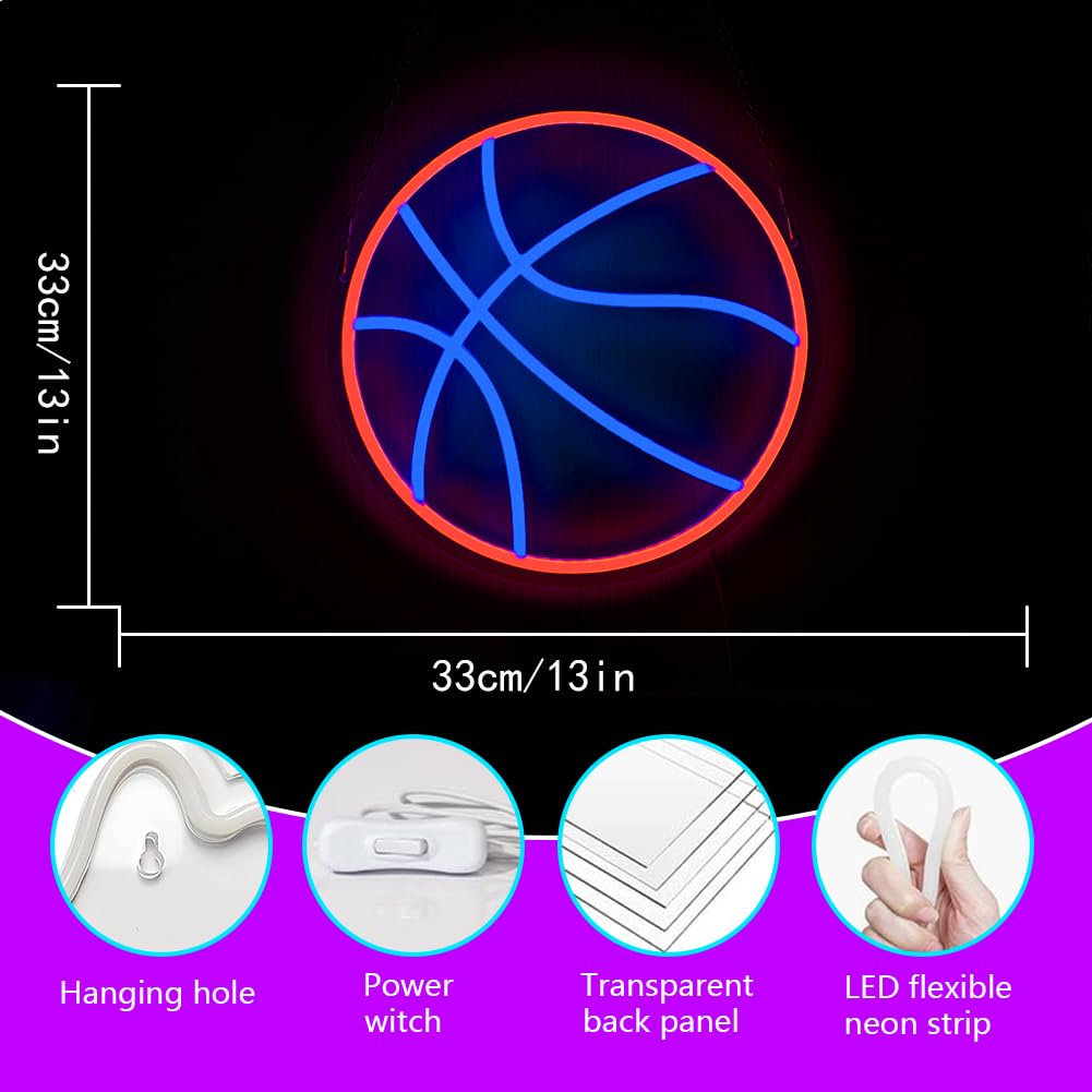Panneau Neon Basketball Sportif Enseignes Lumineuses pour Chambre à Coucher Décoration Murale