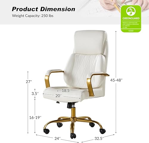 Miniatura 2 de HULALA HOME Silla de oficina ejecutiva con soporte lumbar ajustable, silla de oficina ergonómica de cuero con reposabrazos acolchados, inclinación y