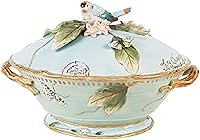 Fitz & Floyd Toulouse 3.5 Qt Blue Soup Tureen with Ladle - Nature-Inspired Ceramic Elegance