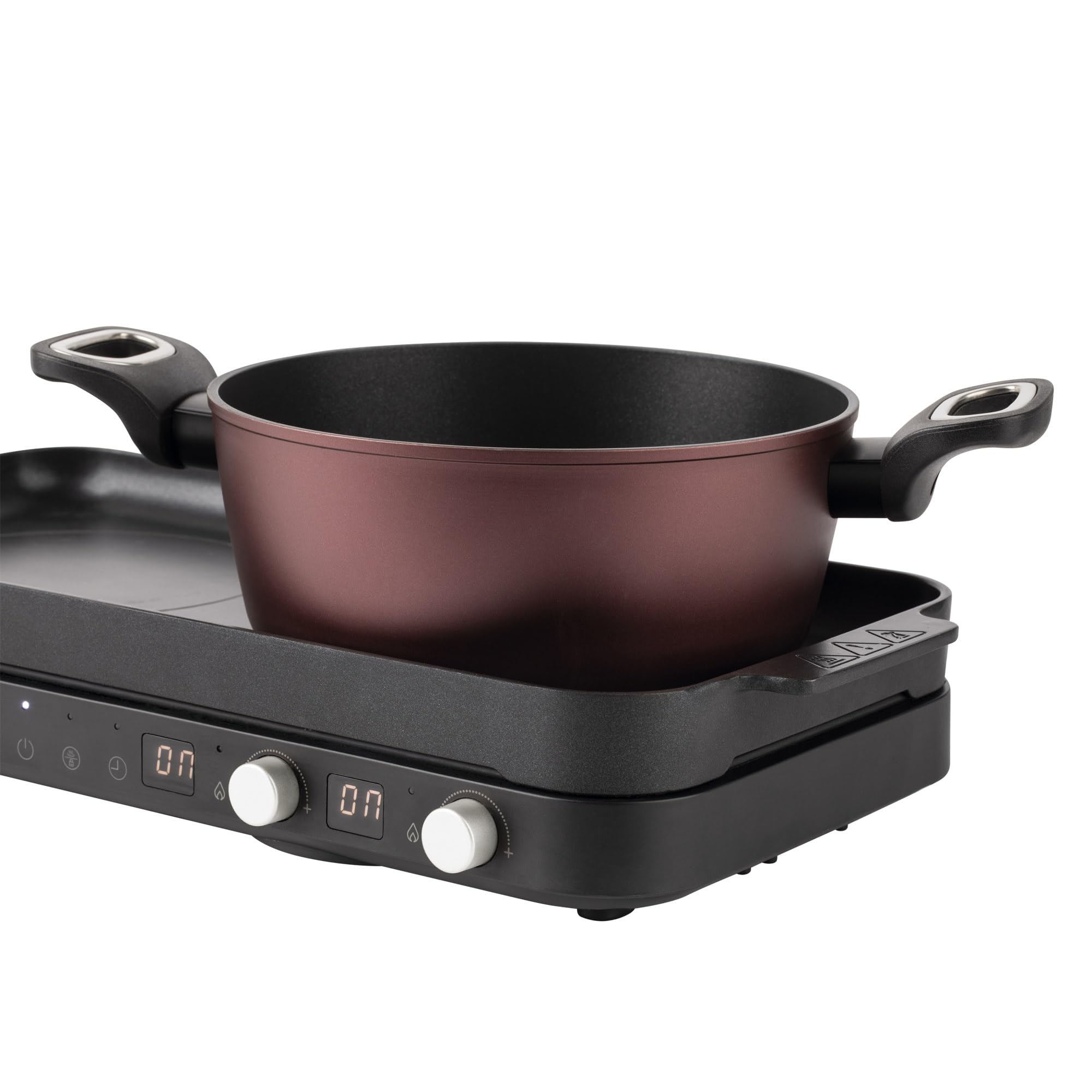 JATA JEVI1470 - Placa Induccion Portatil de 2 Fuegos + Plancha Cocina. 2800 W. Con tapa Antisalpicaduras. Hasta 230ºC. Con Temporizador de 99 minutos.