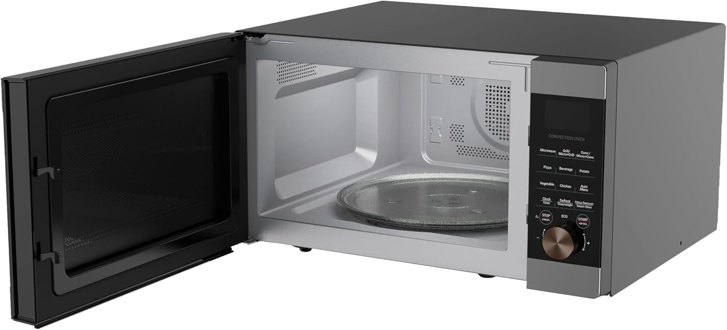 Interior view of Defy DMO243 Digital Convection Microwave with door open and turntable visible