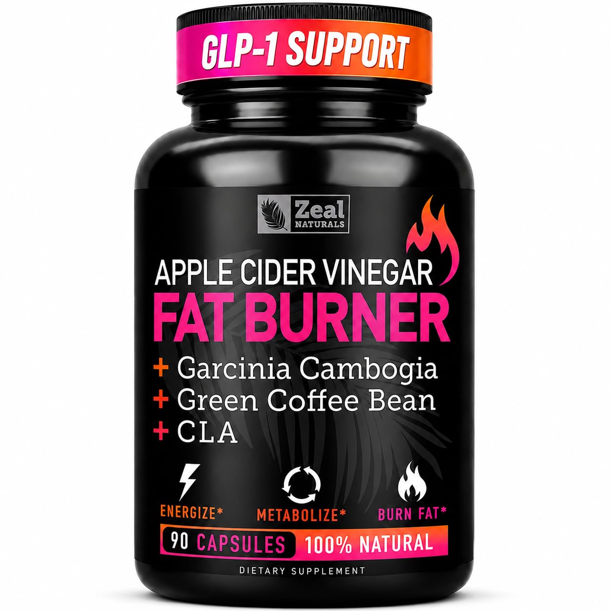 Zeal Apple Cider Vinegar Hunger & Metabolism Support - ACV Capsules - Garcinia Cambogia + w. CLA & Green Coffee Bean Green Tea, 90 Capsules