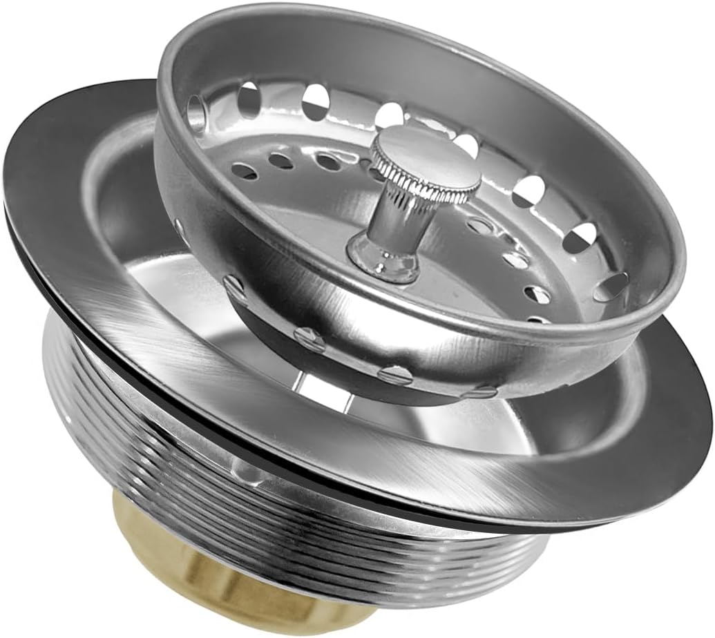 Kitchen Sink Drain Assembly 3-1/2 Inch - Kitchen Sink Strainer Stainless Steel Basket with Stopper - Rustproof & Leak-Proof Design for Standard American Drain Holes, Black