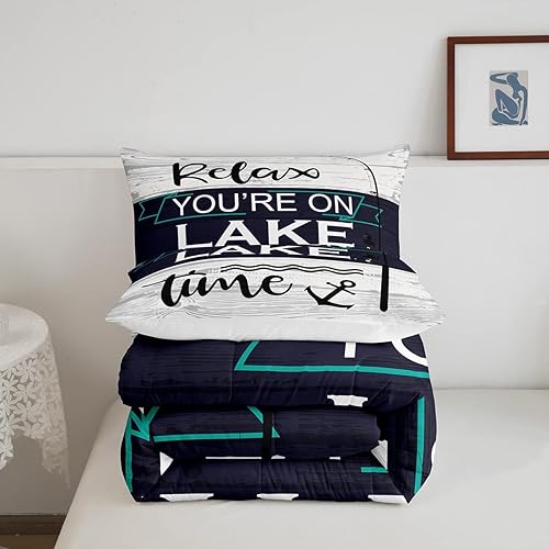 Miniatura 5 de Erosebridal Juego de edredón de casa del lago, juego de ropa de cama rústica de granja, tamaño Queen, relleno de edredón de tablones de madera,