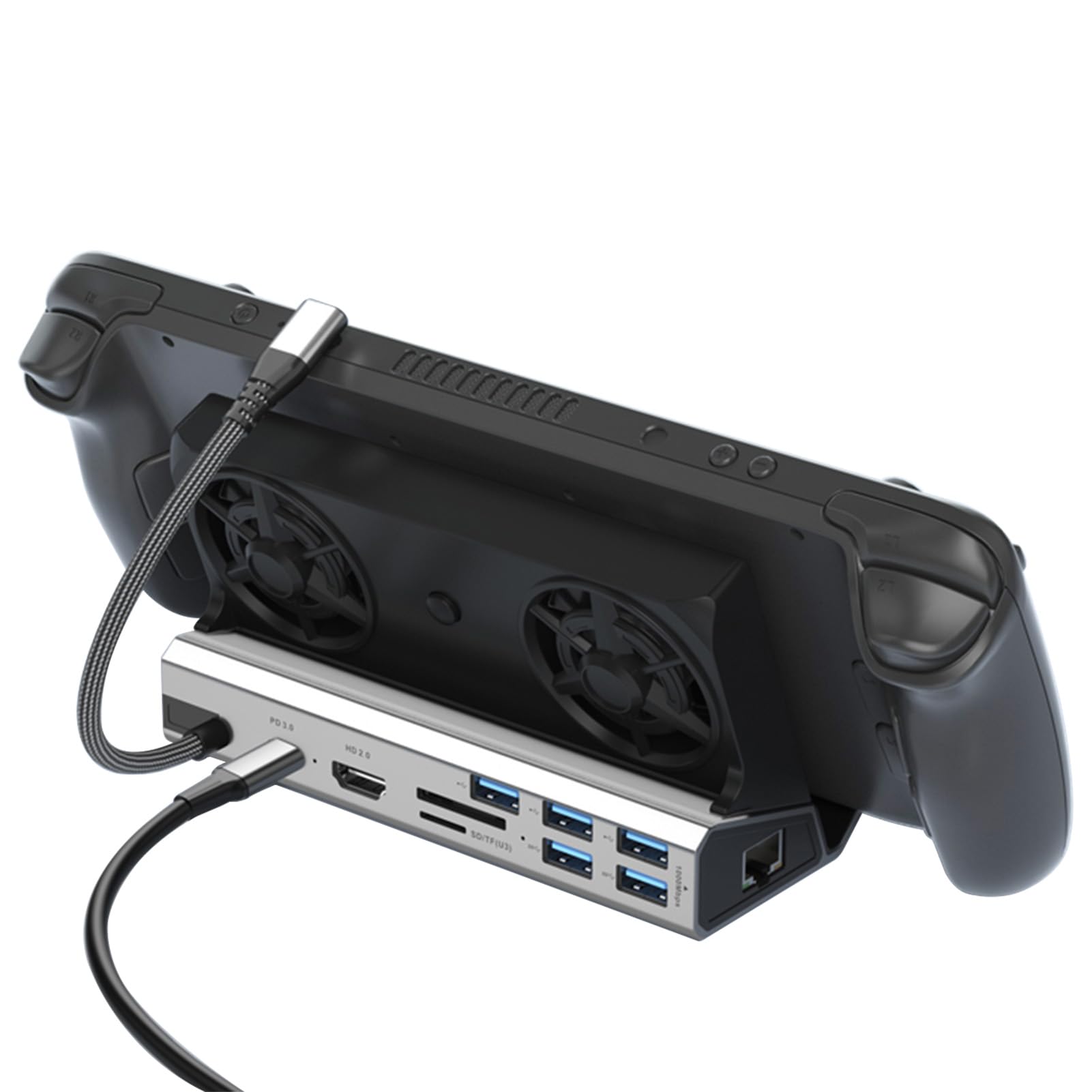 Dock Station da Gioco Multiporta per Hub Dock Tipo C 10 in 1 con Doppie Ventole per Console Portatili Steam 320x150x82,3 Mm