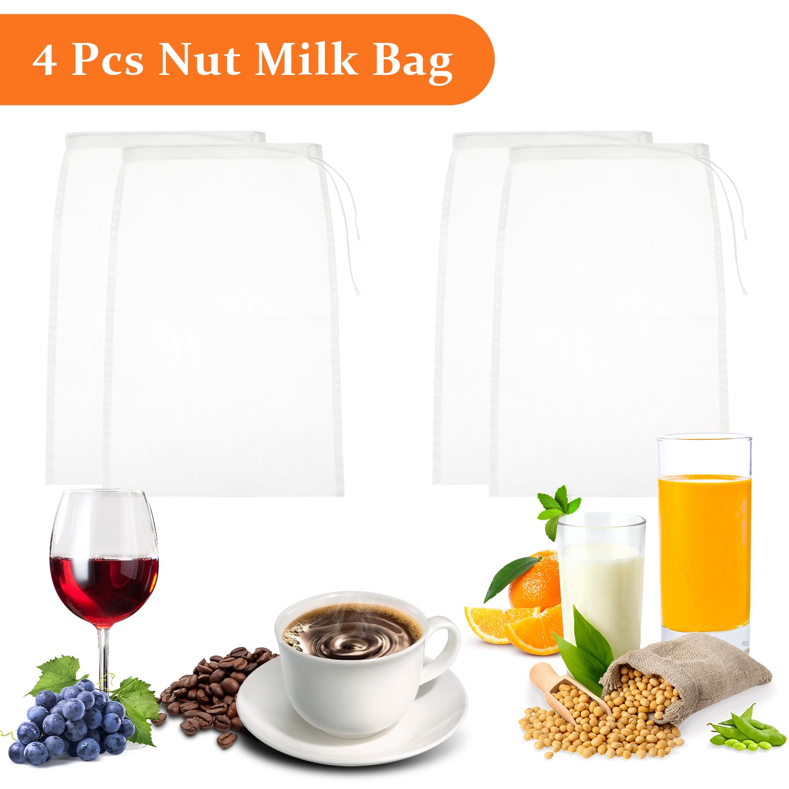 Amaxiu 4 Pack Nylon Nut Milk Bag, 11.8
