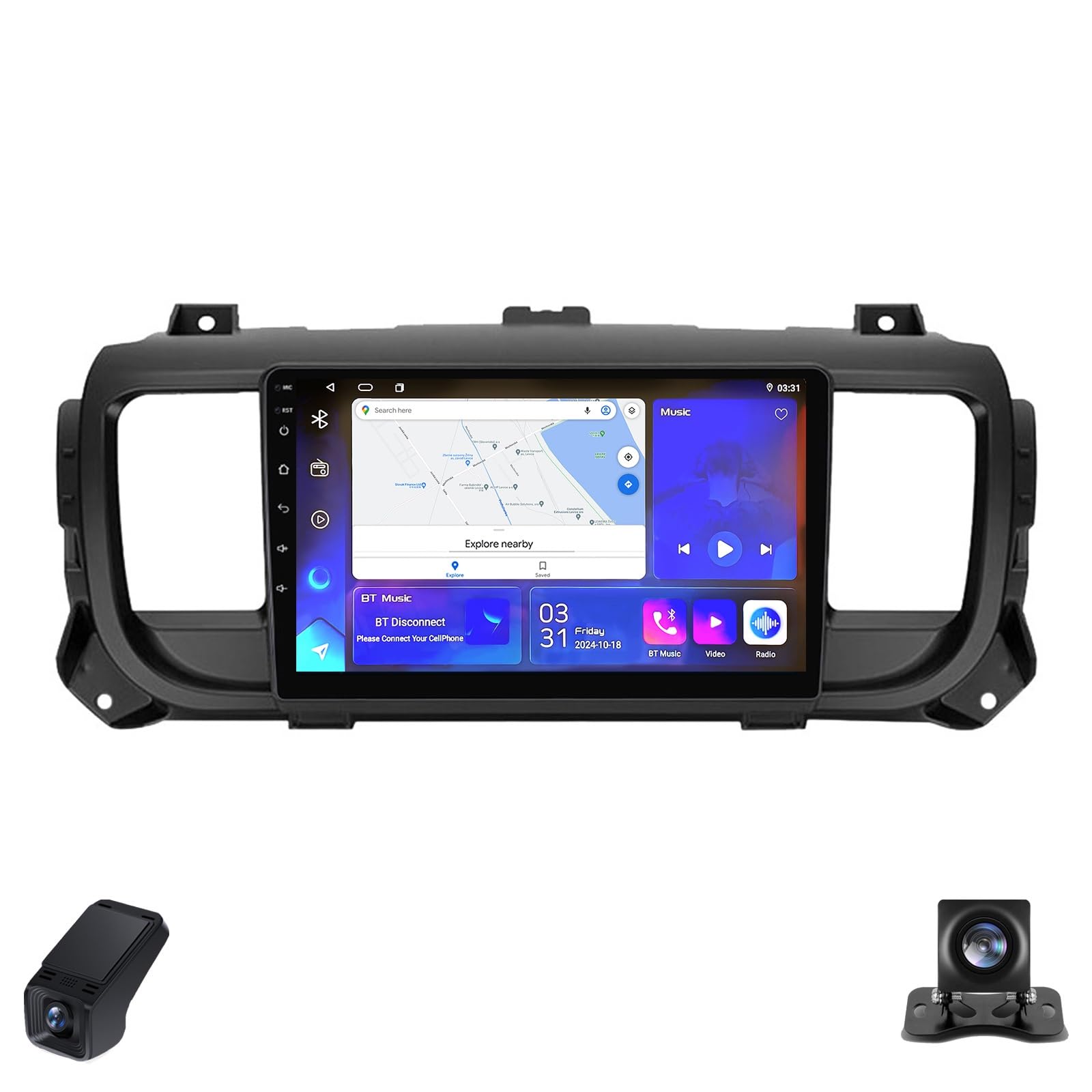 Radio Samochodowe dla Citroen Jumpy 3 2016-2021 Android Radio Ekranem Dotykowym 9-Inch/Bezprzewodowe CarPlay/Android Auto/SWC/WiFi/GPS/Bluetooth/Radio FM/ADAS DVR/Kamera Cofania(X1)