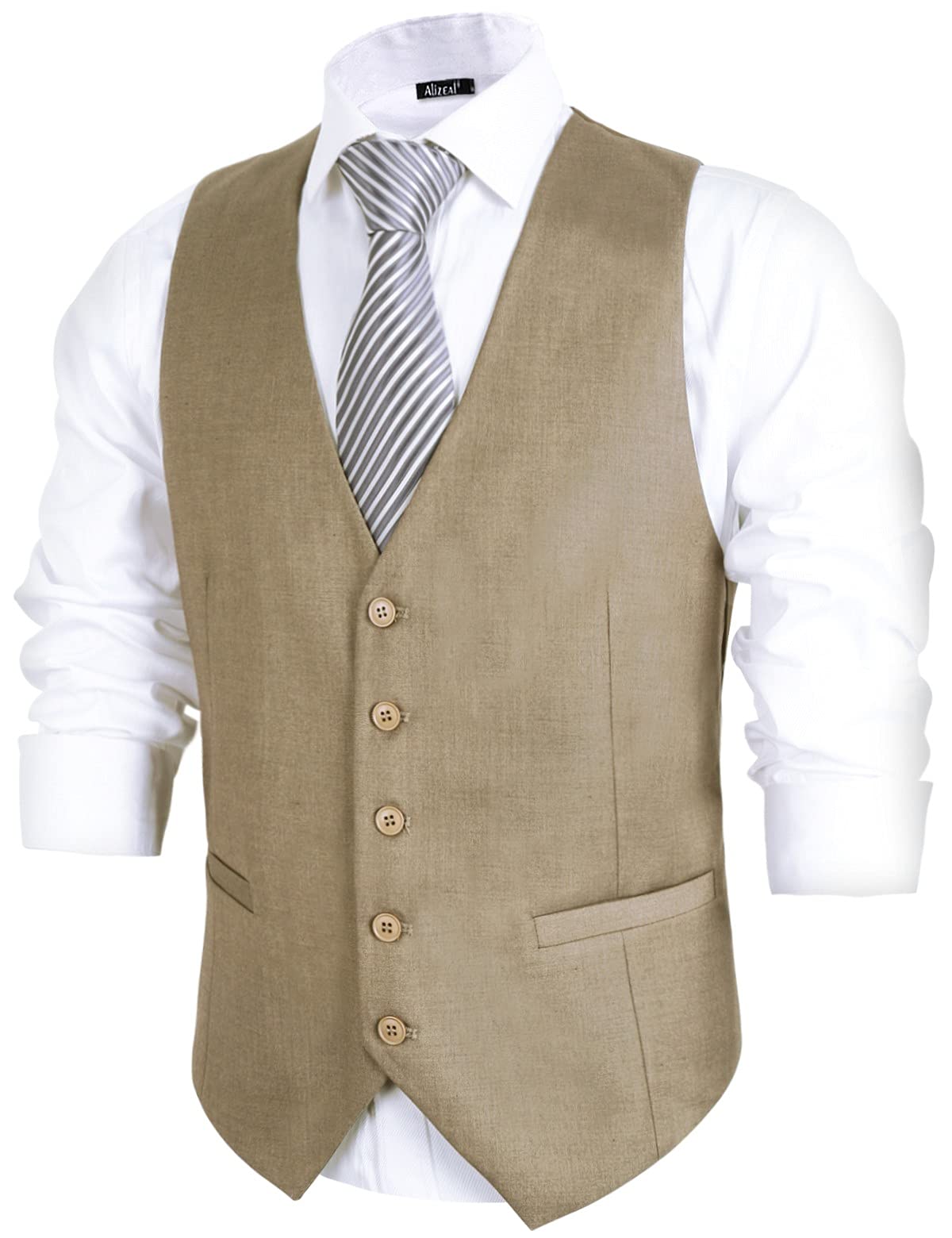 Alizeal Gilet de costume pour hommes de couleur classique, coupe normale