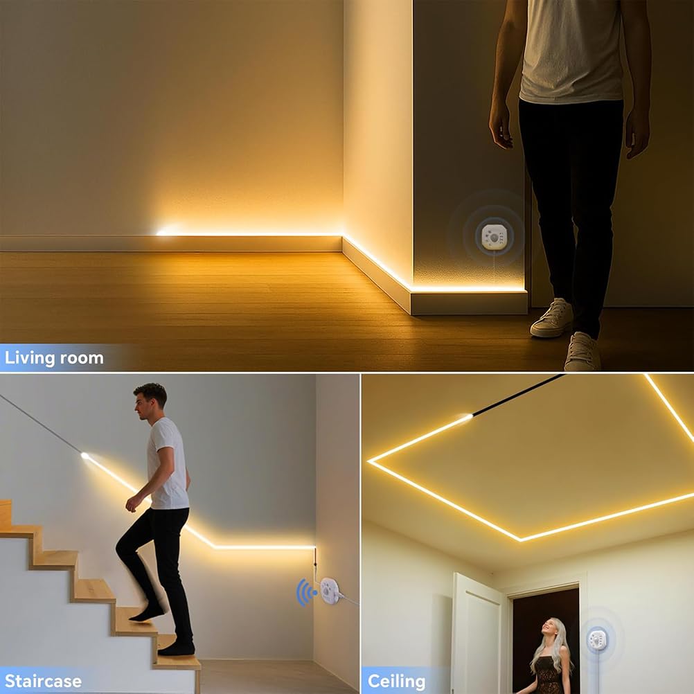 AoLa Striscia LED sensore di movimento, 5m 600 LED dimmerabile con spina, modalità luce fissa modalità notturna attivata dal movimento sensore di luce 4 modalità con timer, bianco caldo 3000K,10M