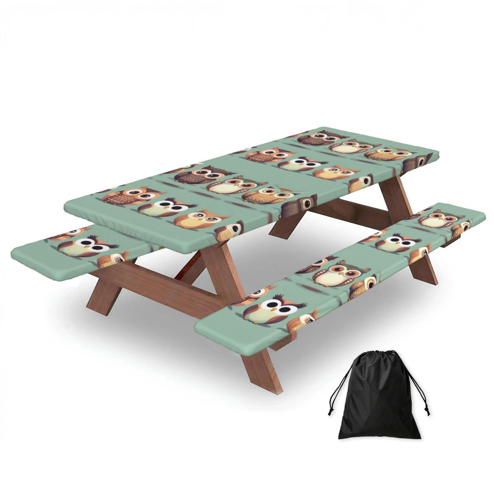 Zyjhyy Black Cartoon Owls Cute Print 3 Pack Wipeable Picnic Bench Cover And Table Cover Lightweight Table Cloth For Camping Outdoor