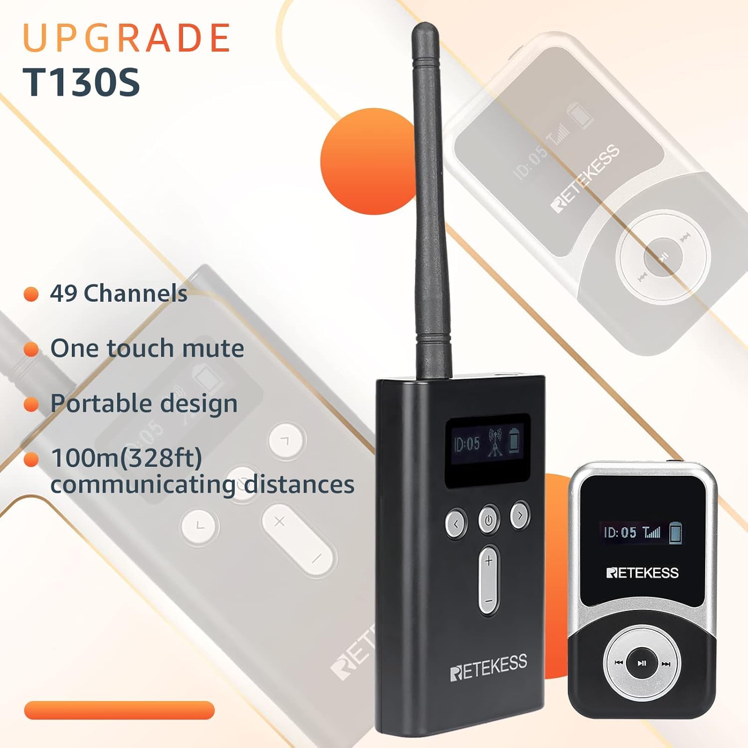 Retekess T130S (T130 2rd) Wireless Tour Guide System, Sistema di Guida Turistica, 100M, Operazione con un Clic, con Scatola di Ricarica da 64 slot, Fabbrica