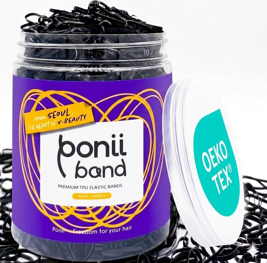 Photo 1 of [Made in Korea] PONIIBAND Non-Toxic & Safe 2000pcs 0.8-Inch Black Elastic Hair Bands - Ouchless Mini Small Rubber Bands for Kids Girls Hair Ties, Oeko-Tex Certified, Snag Free, TPU Ponytail Holders