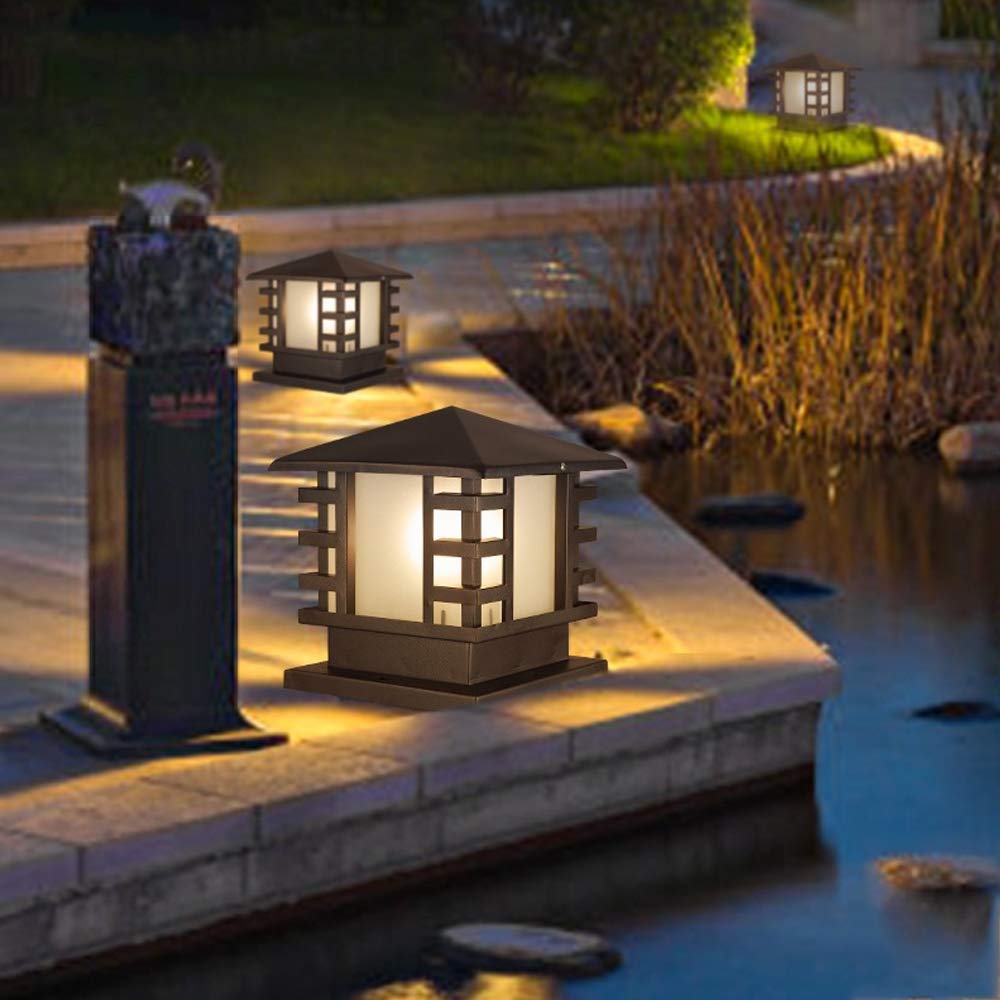 Cortile Luci Paesaggio Prato Luci Quadrato IP55 Lanterna di Vetro per Esterni Impermeabile Lampada da Tavolo da Giardino Lampada a Colonna Villa Recinzione Pilastro Lampada Decorativa Stradale