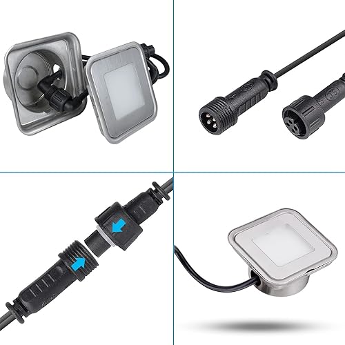 Miniatura 6 de Kit de luces LED empotradas para terrazas, paquete de 12 luces LED RGB multicolor cuadradas para exterioresinteriores con control remoto IP67